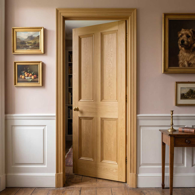 4 Panel Oak Fire Internal Door - Bolection Mouldings - 30 Minute Fire Rated