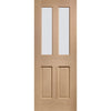 SpaceEasi Top Mounted Black Folding Track & Double Door - Malton Oak Door - Bevelled Clear Glass - No Raised Mouldings - Unfinished