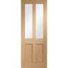 SpaceEasi Top Mounted Black Folding Track & Double Door - Malton Shaker Oak Door - Clear Glass - Unfinished