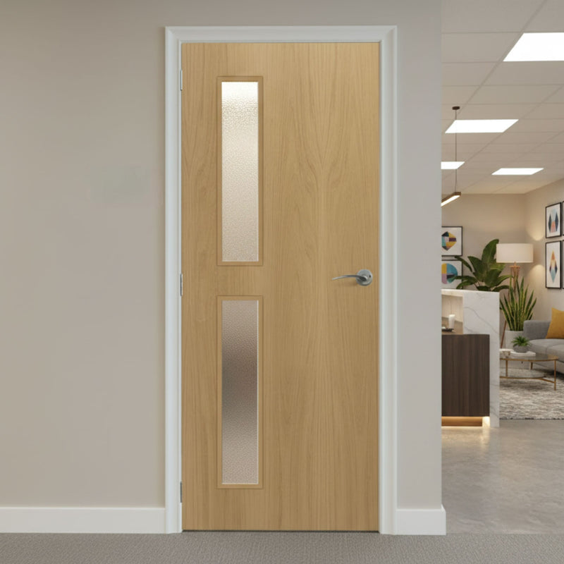 Made to Order Fire Internal Door - Flush American White Oak Veneer - 30 Minute Fire Rated - Clear Glass - 07 - Prefinished