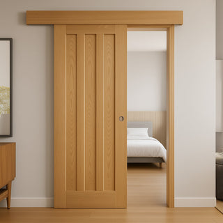 Image: Bespoke Thruslide Surface Idaho Oak 3P Door - Sliding Door and Track Kit - Prefinished