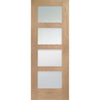 Premium Single Sliding Door & Wall Track - Shaker Oak 4 Pane Door - Clear Glass - Unfinished