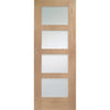 Premium Single Sliding Door & Wall Track - Shaker Oak 4 Pane Door - Obscure Glass - Prefinished