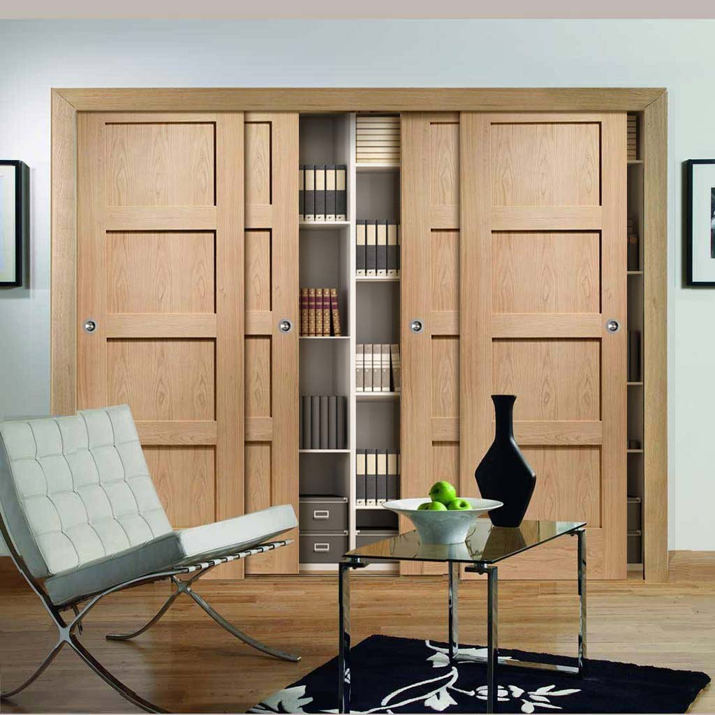 Minimalist Wardrobe Door & Frame Kit - Four Shaker Oak 4 Panel Door - Prefinished