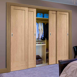 Image: Minimalist Wardrobe Door & Frame Kit - Four Pattern 10 Oak 1 Panel Doors - Unfinished