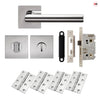 Orlando Door Lever Bathroom Handle Pack - 4 Square Hinges - Polished Stainless Steel