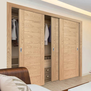 Image: Minimalist Wardrobe Door & Frame Kit - Three Palermo Essential Oak Door - Unfinished