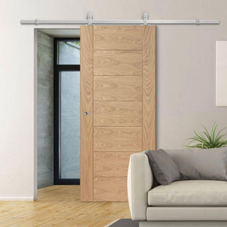 Image: Top Mounted Stainless Steel Sliding Track & Door - Palermo Essential Oak Door - Unfinished