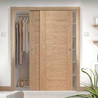 Image: Minimalist Wardrobe Door & Frame Kit - Two Palermo Essential Oak Door - Unfinished