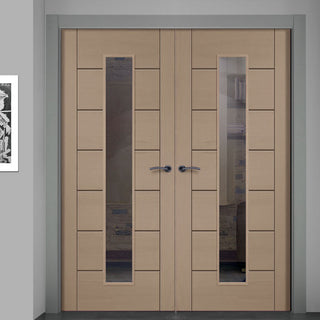 Image: Prefinished Palermo 1 Pane Flush Door Pair - Clear Glass - Choose Your Colour