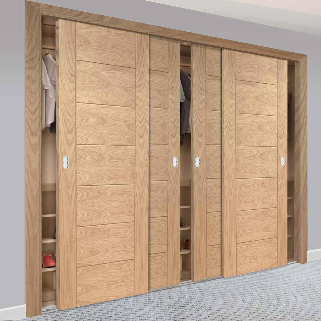 Minimalist Wardrobe Door & Frame Kit - Four Palermo Oak Doors - Prefinished