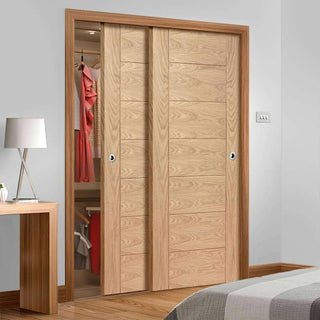 Image: Minimalist Wardrobe Door & Frame Kit - Two Palermo Oak Doors - Prefinished
