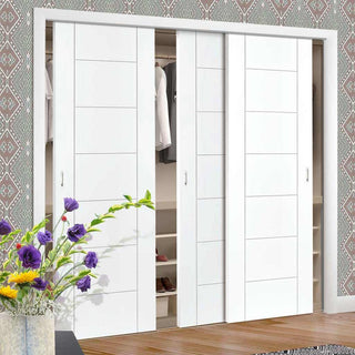 Image: Minimalist Wardrobe Door & Frame Kit - Three Palermo Flush Doors - White Primed