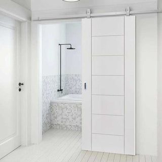 Image: Top Mounted Stainless Steel Sliding Track & Door - Palermo Flush Door - White Primed