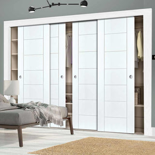 Image: Minimalist Wardrobe Door & Frame Kit - Four Palermo Flush Doors - White Primed