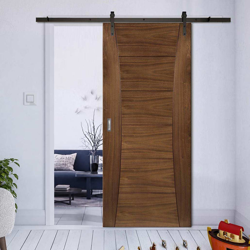 Single Sliding Door & Black Barn Track - Pamplona Walnut Prefinished Door