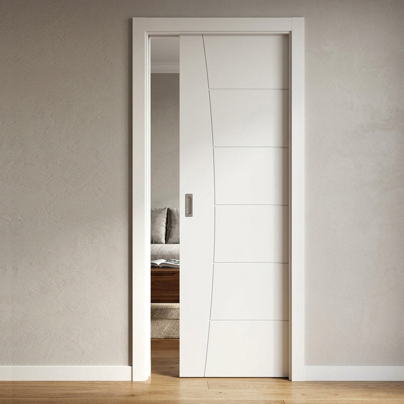 Pamplona Flush Evokit Pocket Fire Door - 1/2 Hour Fire Rated - White Primed