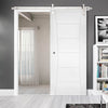 Single Sliding Door & Stainless Barn Steel Track - Pamplona White Primed Flush Door