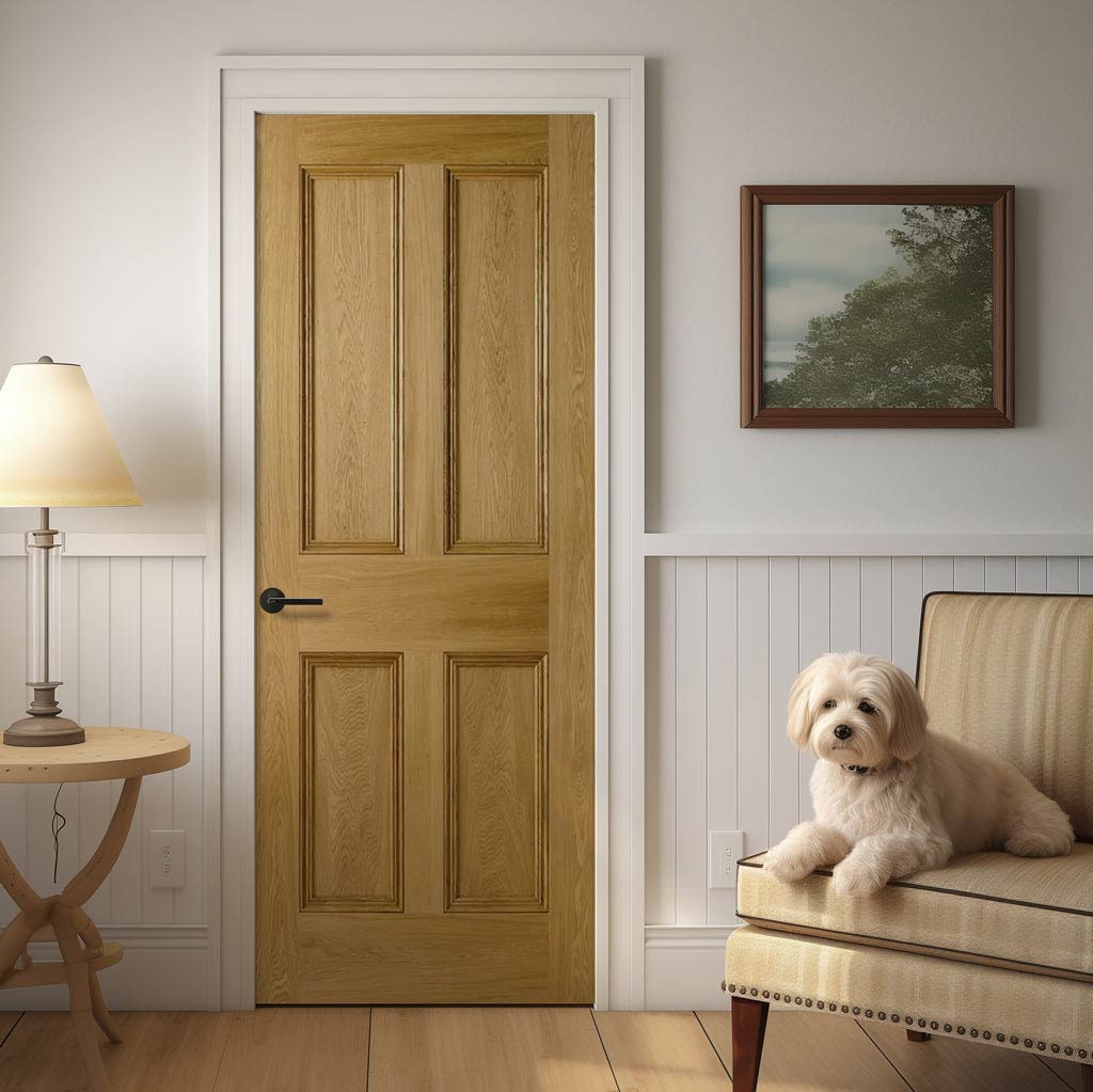 Victorian - 4 Flat Panels Oak Internal Door - Unfinished