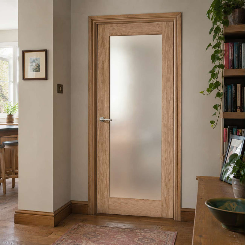 Pattern 10 Oak Internal Door - Full Pane Frosted Glass
