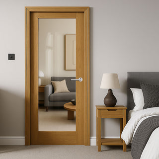 Image: Pattern 10 Oak Panel Internal Door - Clear Glass  - 1/2 Hour Fire Rated - Unfinished