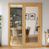 Oak Room Divider - Pattern 10 with Clear Glass Unfinished Door with Full Glass Side