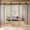 Top Mounted Black Sliding Track & Double Door - Pattern 10 Style Oak Internal Door - Clear Glass