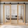 Top Mounted Black Sliding Track & Double Door - Pattern 10 Style Oak Internal Door - Clear Glass
