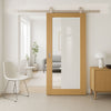 Top Mounted Stainless Steel Sliding Track & Door - Pattern 10 Style Oak Internal Door - Clear Glass