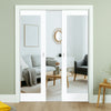 Modern interior sliding door with a view into a living room.