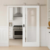 Top Mounted Stainless Steel Sliding Track & Door - Pattern 10 Style Internal Door - White Primed - Clear Glass