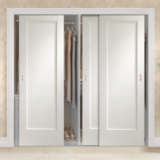Image: Minimalist Wardrobe Door & Frame Kit - Three Pattern 10 Style 1 Panel Doors - White Primed