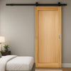 Top Mounted Black Sliding Track & Door - Pattern 10 Style Oak Panel Internal Door - Unfinished