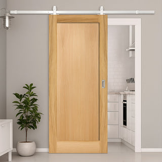 Image: Top Mounted Stainless Steel Sliding Track & Door - Pattern 10 Style Oak Panel Internal Door - Unfinished