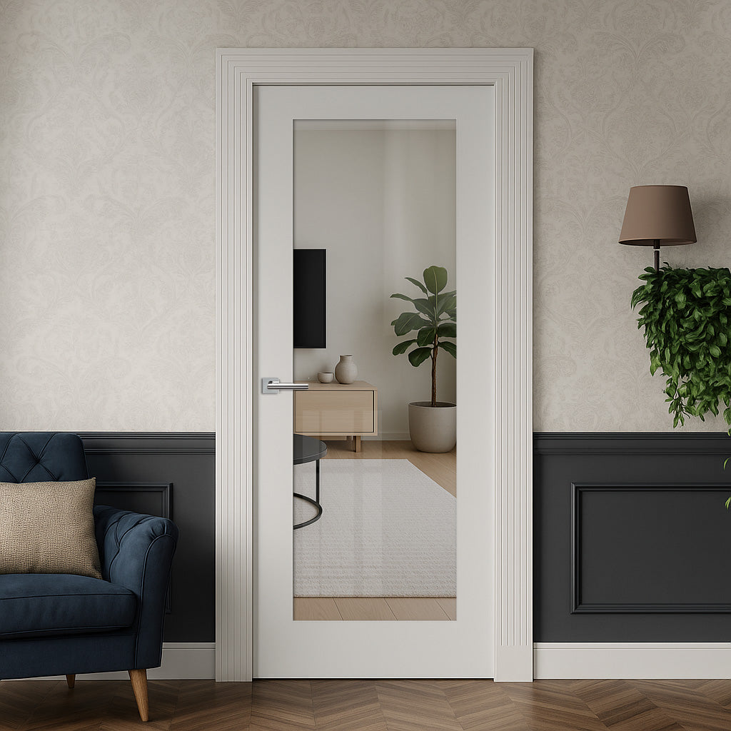 Pattern 10 Style Internal Door - Clear Glass - White Primed – Direct Doors