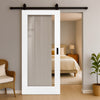 Top Mounted Black Sliding Track & Door - Pattern 10 Style Internal Door - White Primed - Clear Glass
