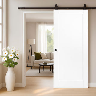 Image: Top Mounted Black Sliding Track & Door - Pattern 10 Style Panel Internal Door - White Primed
