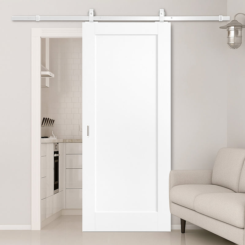 Top Mounted Stainless Steel Sliding Track & Door - Pattern 10 Style Panel Internal Door - White Primed
