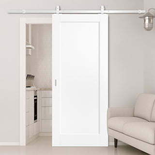 Image: Top Mounted Stainless Steel Sliding Track & Door - Pattern 10 Style Panel Internal Door - White Primed