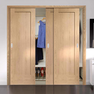Image: Minimalist Wardrobe Door & Frame Kit - Three Pattern 10 Oak 1 Panel Doors - Prefinished