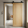 Top Mounted Black Sliding Track & Door - Pattern 10 Style Oak Panel Internal Door - Unfinished
