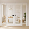 ThruEasi White Room Divider - Pattern 10 with Clear Glass Unfinished Door Pair with Full Glass Sides