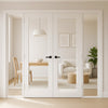 ThruEasi White Room Divider - Pattern 10 with Clear Glass Unfinished Door Pair with Full Glass Sides