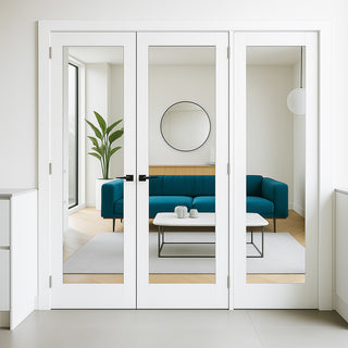Image: ThruEasi Room Divider - Pattern 10 White Primed Clear Glass Double Doors with Single Side
