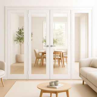 Image: ThruEasi Room Divider - Pattern 10 White Primed Clear Glass Double Doors with Double Sides