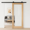 Top Mounted Black Sliding Track & Door - Pattern 10 Style Oak Internal Door - Clear Glass