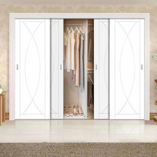 Image: Minimalist Wardrobe Door & Frame Kit - Four Pesaro Flush Doors - White Primed