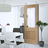 Top Mounted Stainless Steel Sliding Track & Door - Piacenza Oak 1 Pane-1 Panel Flush Door - Groove Design - Clear Glass - Unfinished