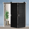 SpaceEasi Top Mounted Black Folding Track & Double Door - Industrial Plaza Black Internal Door - Prefinished