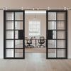 Sirius Tubular Stainless Steel Sliding Track & Double Door - Industrial Plaza Black Internal Door - Clear Glass - Prefinished